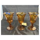 3 - Amber Glass Ice Cream Sundae Glasses