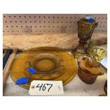 5 Pcs - Amber Glass Plates - Goblet - Bowl