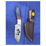 Damascus Steel Fixed Blade Knife in Sheath