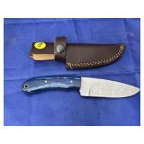 Damascus Steel Fixed Blade Knife in Sheath