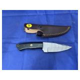Damascus Steel Fixed Blade Knife in Sheath