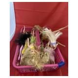 Plastic Caddy w/Assorted Barbie Dolls