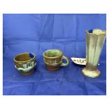 3 Pcs - Frankoma Tea Cups & Bud Vase