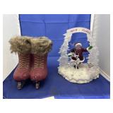 2 Pcs - Ice Skate Dï¿½cor & Santa Lighted Dï¿½cor