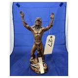 Metal Indian w/Wolf Headdress Statue