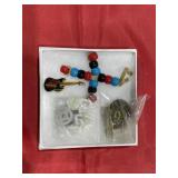 Beaded Cross Mini Brass Guitar w/Beads