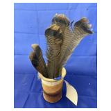 Stoneware Canister w/Turkey Feathers