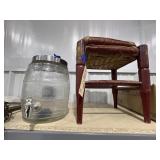 Vintage Leather Footstool & Glass Tea Dispenser