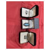 3 Faux Turquoise & Silver Toned Rings