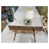 Wood Shelf & Milk Glass Table Lamp 30"L