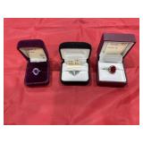 3 Rings - Sz9 Silver Toned w/Red Stone