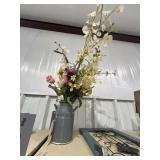 Metal Milk Jug Vase w/Faux Flowers