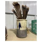 Stoneware Vase w/Turkey Feathers