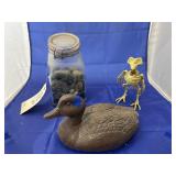 Glass Canister w/Rocks - Carved Wood Duck