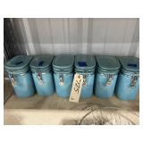 6 Matching Blue Porcelain Locking Canisters