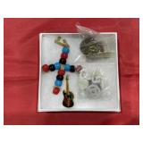 Beaded Cross Mini Brass Guitar w/Beads