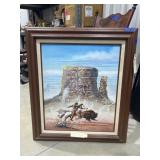Framed "Buffalo Hunters" by F. Farney Painting