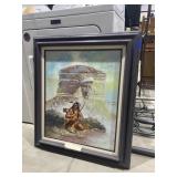 Framed "Comanche Hunter" T. Moral Oil Painting
