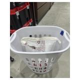 Partial Bag Birdseed & Plastic Laundry Basket