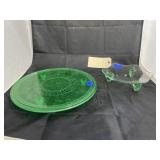 Uranium Glass Cake Stand & Glass Footed Trivet