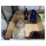 Cobalt Blue Vases - Red Glass Candy Dish w/Lid