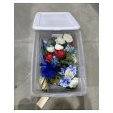 Silk Flowers in Plastic Bin w/Lid