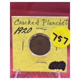 1920 Wheat Cent - Cracked Planchet