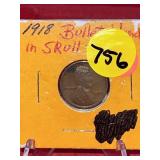 1918 Wheat Cent - Bullet Wound & Skull