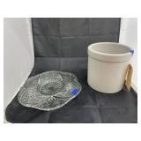 Pottery Works 1 Gal Crock & Clear Glass Plate