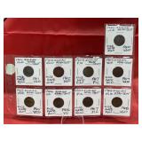 (9) Indian Head Cents 1900-1908 Great Year Run