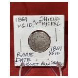 1869 Shield "V" Nickel Rare Date short Run Serie