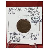 1864 Br Indian Head Cent RARE 90 Degrees