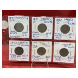 (6) Liberty Nickels 1890-1895 Rarer Year Run