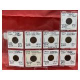 (9) Indian Head Cents 1890-1895 & 1898-1900