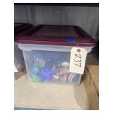 Blown Glass Christmas Ornaments in Plastic Bin