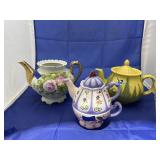 3 - Assorted Porcelain Teapots - 1 missing lid