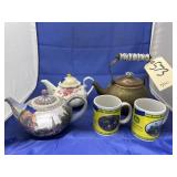 5 Pcs - Coffee Mugs - Porcelain & Metal Teapots