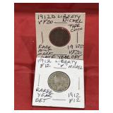 (2) Liberty "V" Nickels 1912 P&D F12-VF25