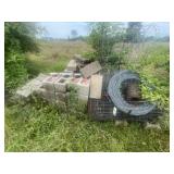 Concrete Blocks - Hog Wire - Barbed Wire in Pile