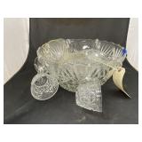 Glass Punch Bowl w/Cups & Ladle