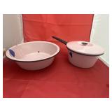 Pink Granite Bowl & Pot w/Lid