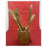Wood Kitchen Utensil w/Matching Holder