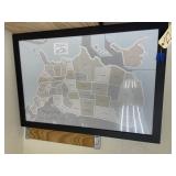 Framed US State Map 27"x39"H