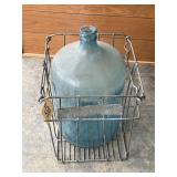 Glass 5-Gal Water Jug & Metal Milk Crate