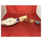 3 - Mini Teapot Ornaments & Laughlin Plate