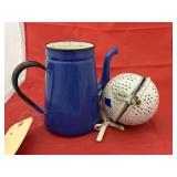 2 Pcs - Metal Ornament & Granite Tea Pot