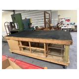 Large Wooden Work Table on Wheels