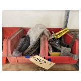 2 - Plastic Bins w/Saw Blades - Tape Measure