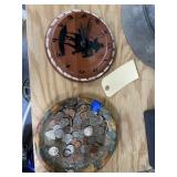 2 Pcs - Wall Clock & Terra Cotta Tray w/Misc