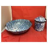 Blue Granite Bowl & Canister w/Lid